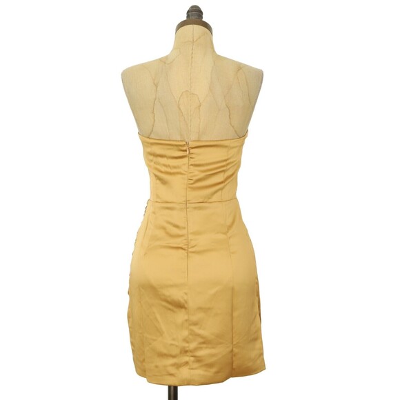 Naked Wardrobe The Statement Strapless Satin Gold Mini Dress S Ruched NWT B69 - Picture 3 of 6